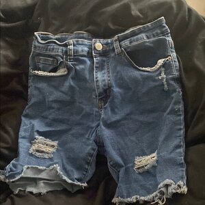 SHEIN Blue Distressed Denim Jean Shorts
